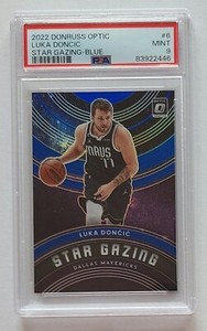 10/49 Luka Doncic 2022-23 Donruss Optic Blue Prizm Star Gazing #6 PSA 9 Mavs