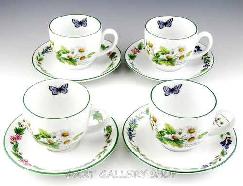 Royal Worcester England WILD THYME & FEVERFEW HERBS CUPS AND SAUCERS Set 4 Mint