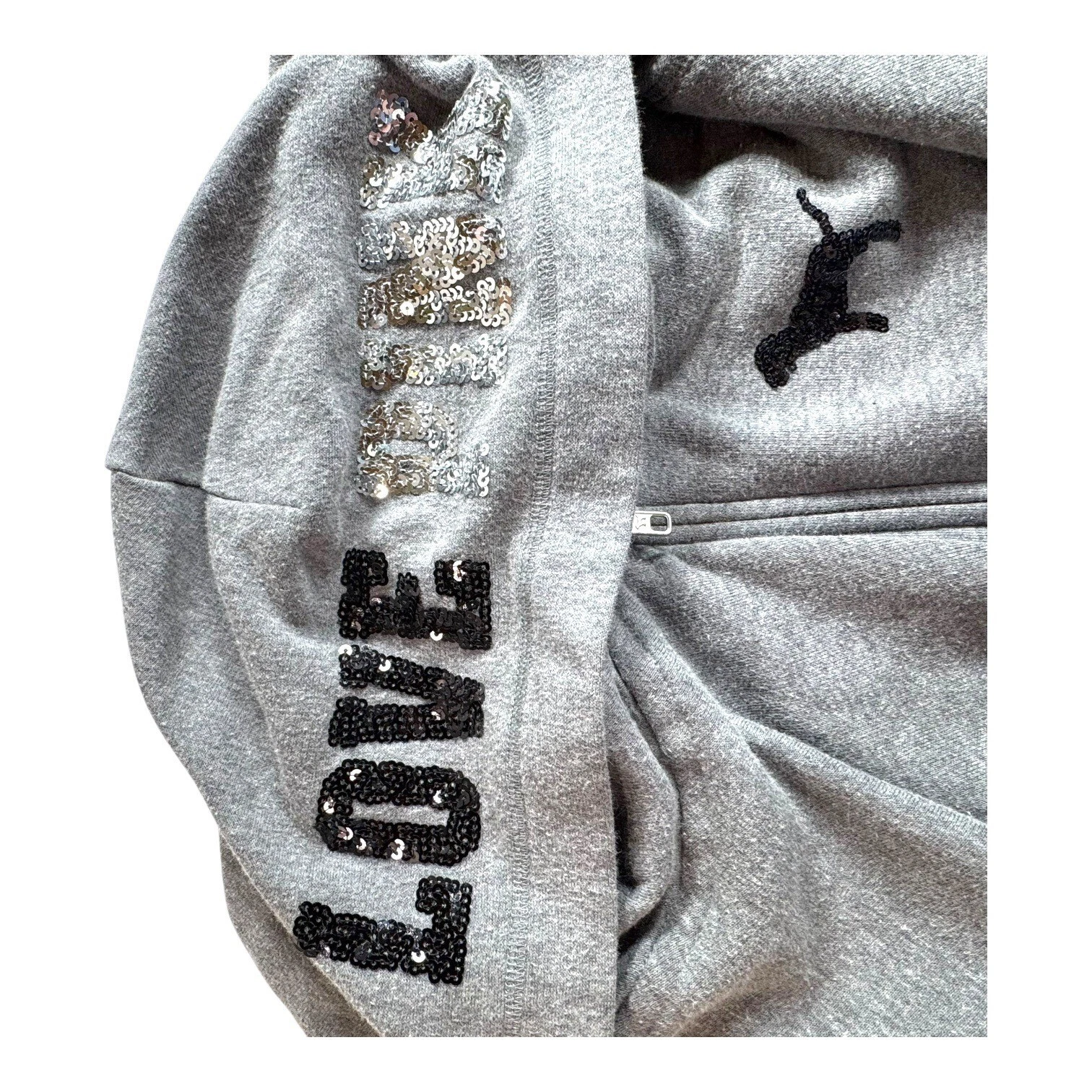 UNDERCOVER Rara felpa con cappuccio e zip intera Victorias Secret Love rosa paillettes Bling Y2K retrò media