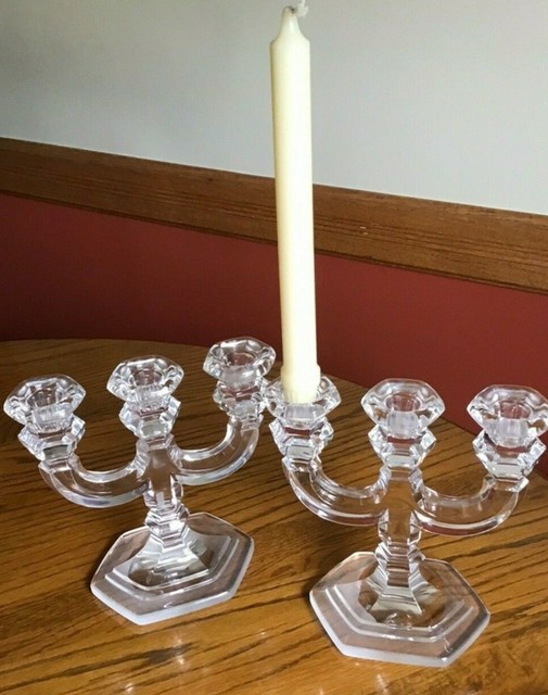 Vtge Candelabras Heavy Leaded Glass, Set Of Two with Three Candle