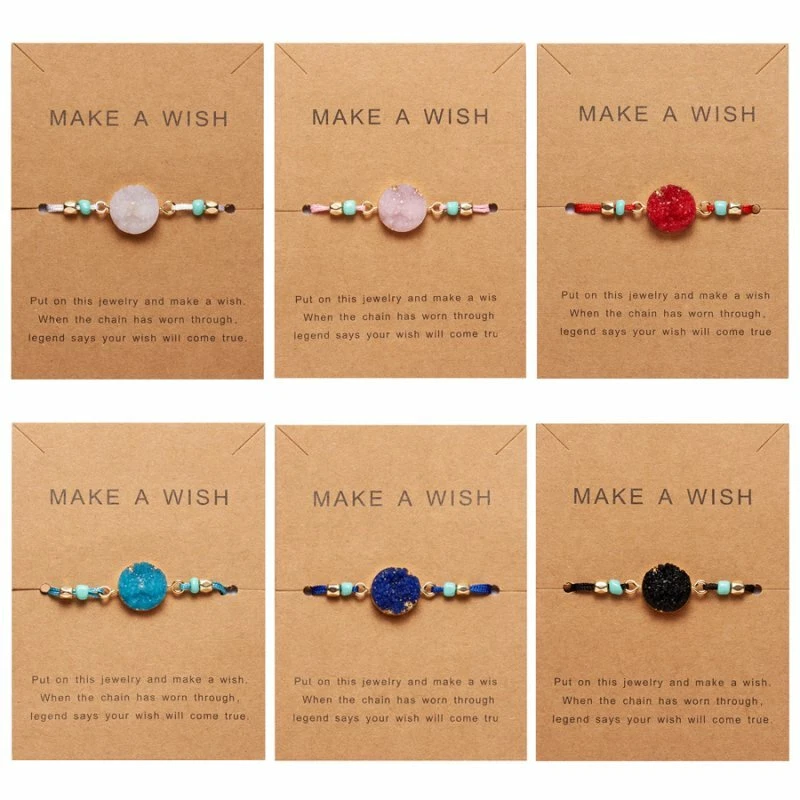 Naturstein Kristall geflochten Seil Armband Freundschaft Paar Karte Schmuck Geschenk