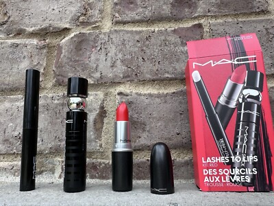 MAC Lashes to Lips Kit Red - Black Stack Mascara, Prep n Prime Lip, Lady Danger