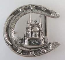 Awesome Solid Sterling Silver 89.7G Relief Chapel Intricate Western Belt Buckle