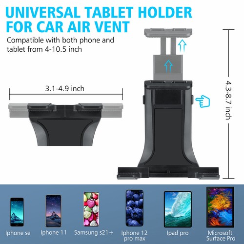 Universal Car Mount Air Vent Tablet Phone Holder 360°Rotate For 4-12" iPad Stand - Picture 5 of 9