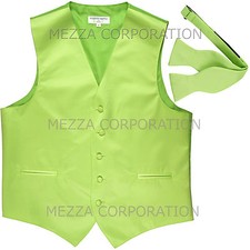 New Men's Vesuvio Napoli Tuxedo Vest Self-tie Bowtie prom party Lime Green