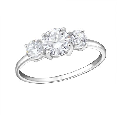 Silver Diamond  Trilogy Ring Engagement Eternity Purity  Marked .925 Simulated