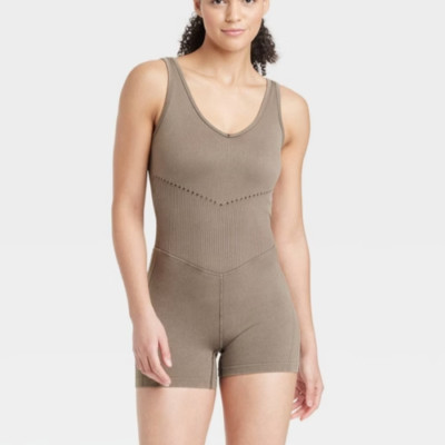 JoyLab Women's Seamless Short Bodysuit Taupe Size Medium NWOT