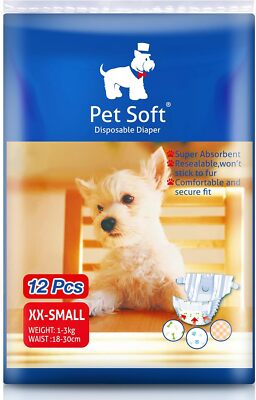 Pet Soft Doggie Diapers - Disposable Dog XX-Small (12 Count), Mixed