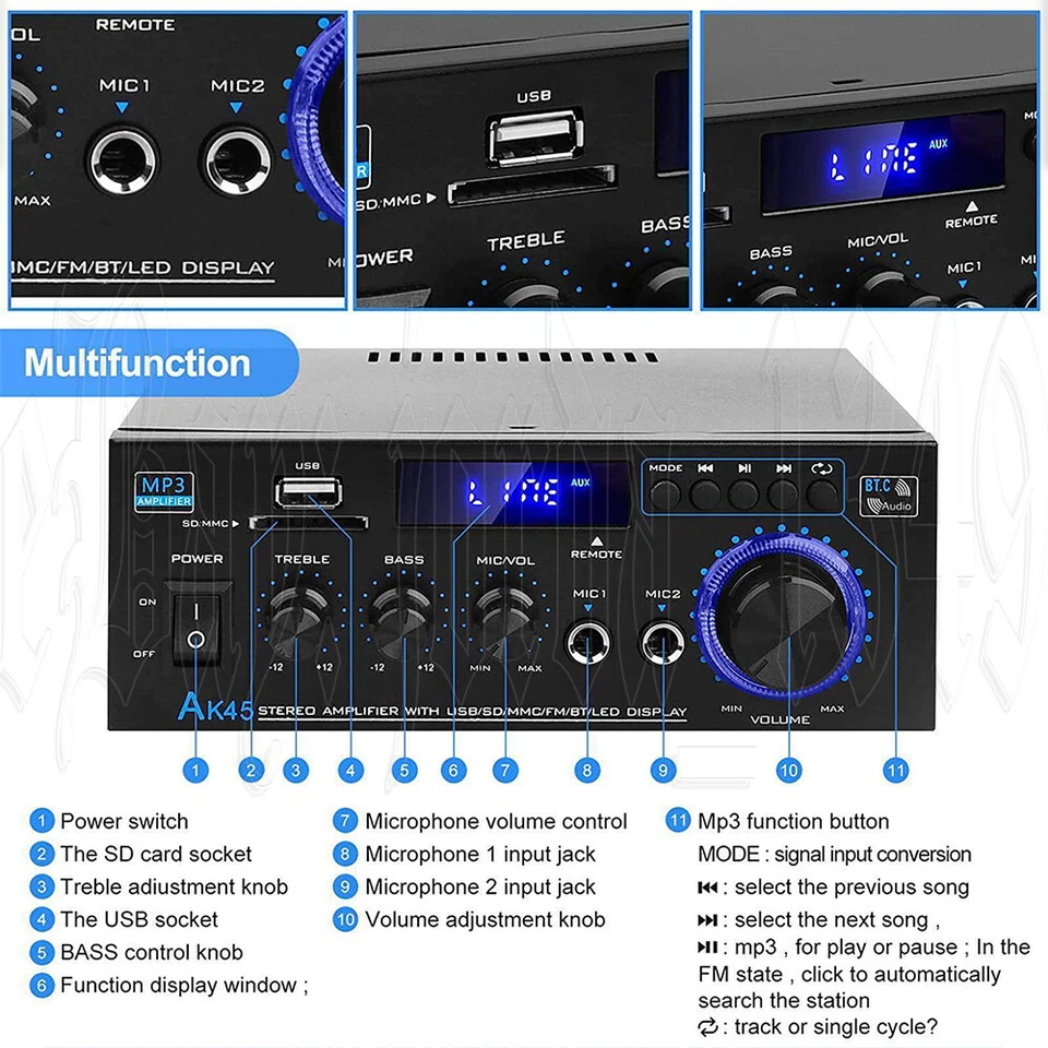 600W 2 Channel Bluetooth Mini HIFI Power Amplifier Audio Stereo Amp Home Car FM - image 4 of 4