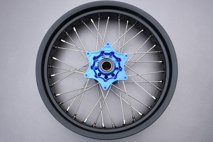 Roue avant Supermoto 17 pouces jante bleue rayons noirs pour moto cross KTM SXF 350 2023 2024