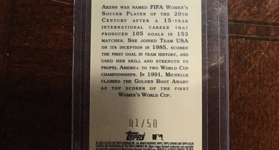 2021 Topps Allen & Ginter's Chrome Mini Gold Refractor 01/50 Michelle Akers #221 - Image 2 of 4