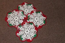New Hand Crocheted Doily - red white Christmas