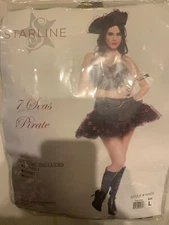 NWOT Starline Seven 7 Seas Pirate Costume Adult Size Large Corset Skirt And Hat