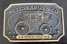 Vintage 1973 Wells Fargo and Co Stagecoach Brass Belt Buckle Numbered WB221