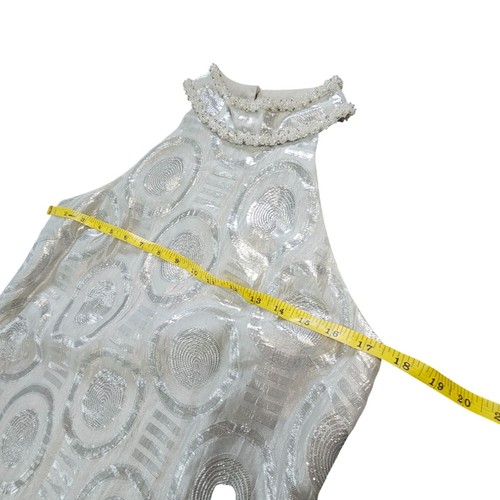 Maggy London Silver Beaded A-Line Dress With High Neck size 4P - Picture 18 of 19
