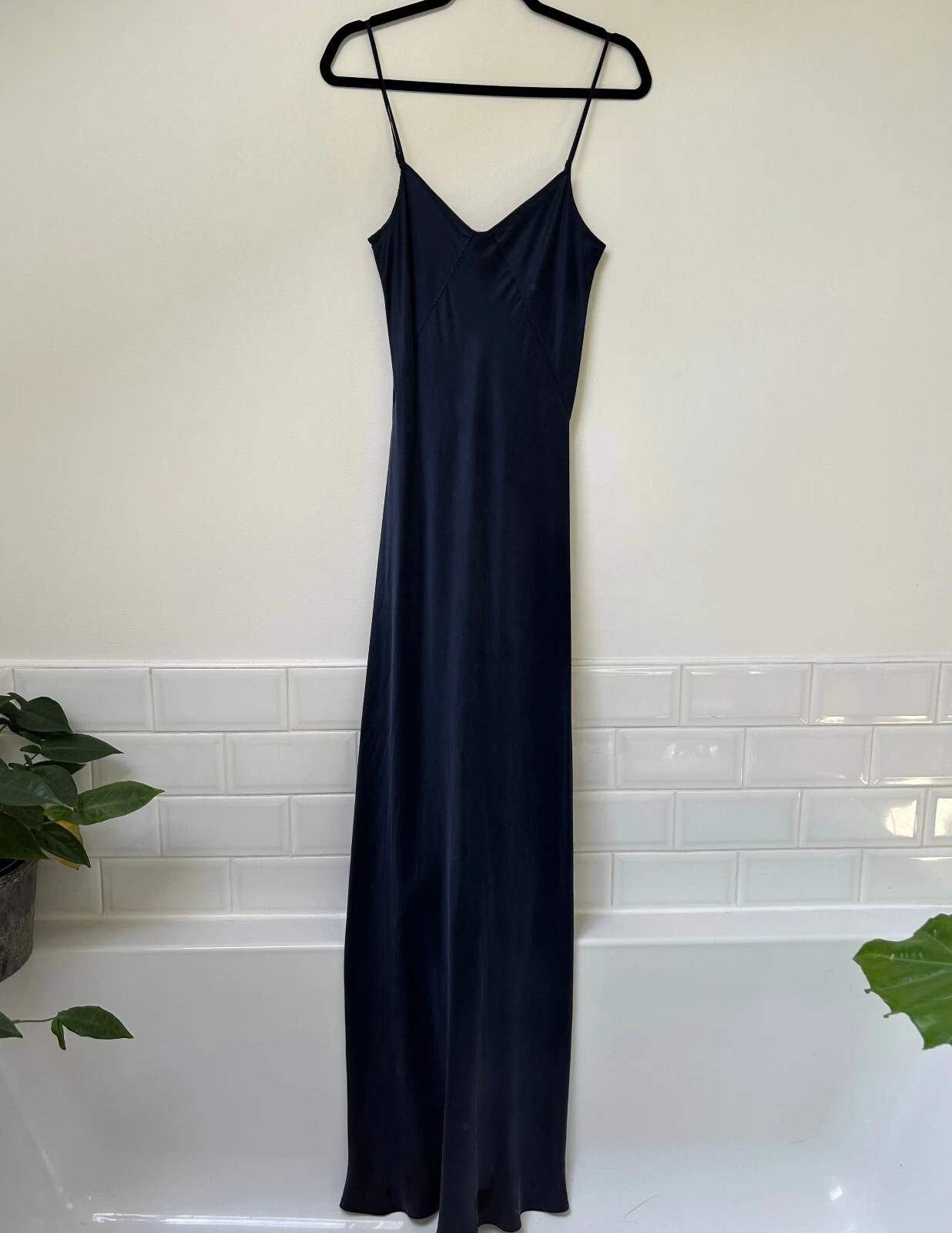 Maxi abito T ALEXANDER WANG blu navy 100% seta taglio sbiadito PICCOLO UK8 10 £482