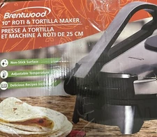 Brentwood 10" 25cm Roti & Tortilla Maker Non-Stick Adjustable Temperature  NEW