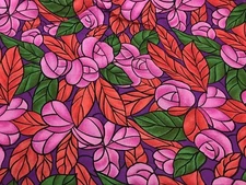 Neman Brothers Fabric Stained Glass Floral Roses #3210