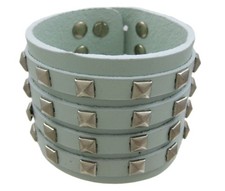 Zeckos Gray Leather 4 Row Pyramid Studded Wristband Bracelet