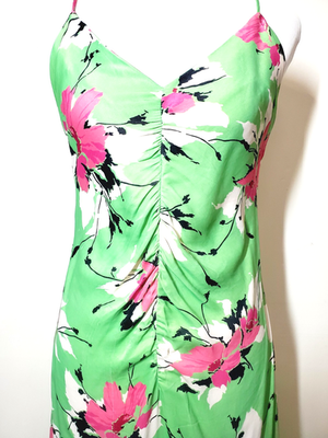 Warehouse Slip Dress Womens 6 Spaghetti Strap Satin Green Floral Midi  Ruched | eBay