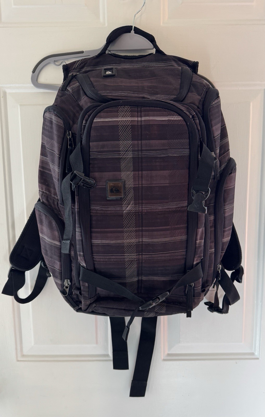 Vintage Quicksilver Grenade Black Gray Plaid Laptop Backpack