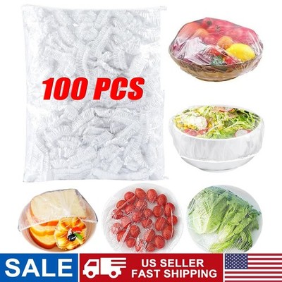 100Pcs Food Cover Disposable Plastic Wrap Elastic Food Covers For Fruit Bowl Cup