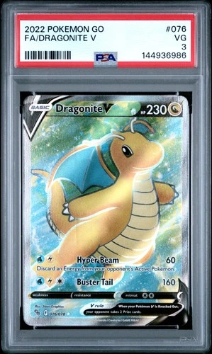 2022 POKEMON GO #076 FULL ART/DRAGONITE V PSA 3