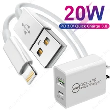 Fast Charger QC PD 20W Power Adapter Cube USB Cord For iPhone8 13 12 14 11 7 6 X
