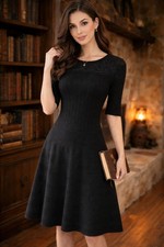Retro Black Sweater Dress Sz S Lace Insets Dark Academia Short Sleeve Retro Vibe