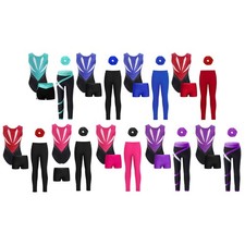 Kids Girls Dancewear Bowknot Sets Jumpsuit Outfit Yoga Sleeveless Gym 4cs/Set