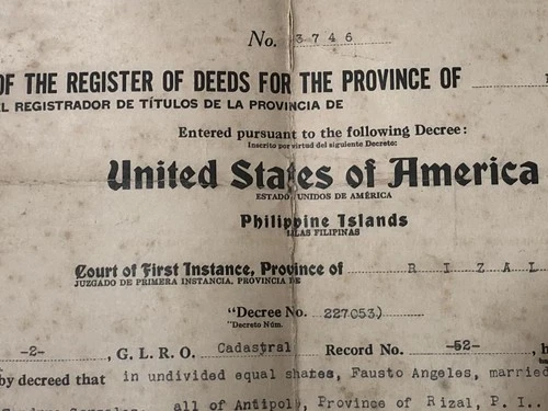 1930 Original Certificate Of Title With Revenue Stamps Tied Cancel on Document