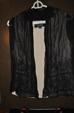 Black Sheer Mesh Beaded  Sequined Bottom 13x52" Rectangle Scarf Shawl NWOT