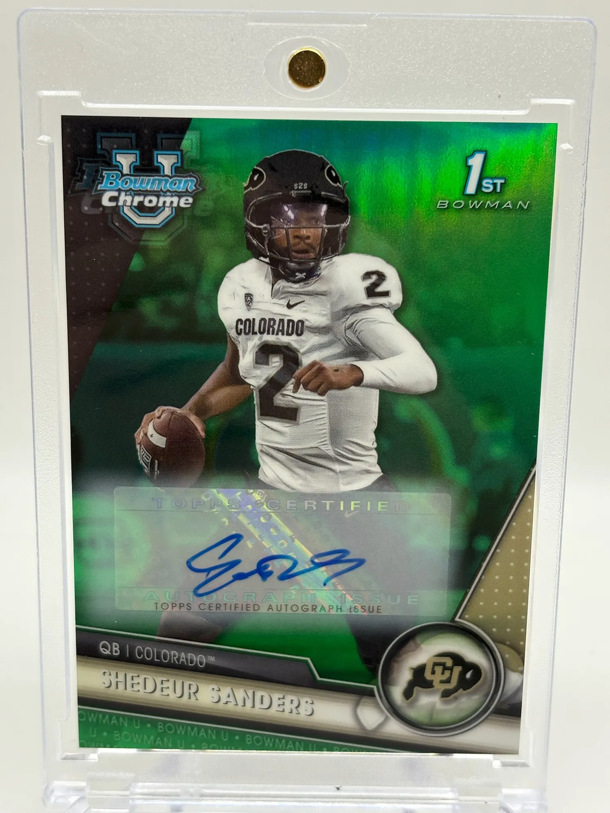 2023 Bowman Chrome U Shedeur Sanders #16 Green Refractor 02/99 1st Auto Browns