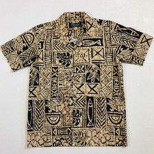 Vintage Favant Hawaiian Aloha Shirt Men M Cotton Vacation Tapa Print Black Tan