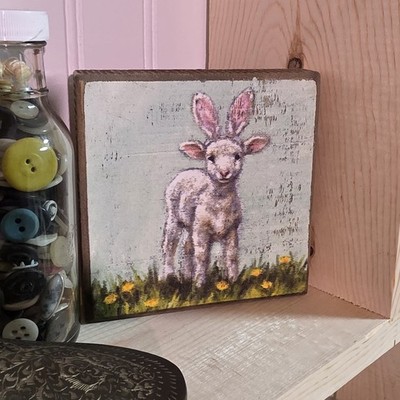 Primatives By Kathy Easter Lamb Bunny Ears Block Of Wood