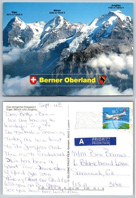 Vintage Berner Oberland Eiger Mönch Jungfrau Swiss Alps Postcard 1998