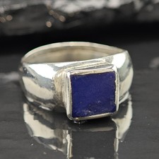 Sterling Silver Ring Square Lapis Lazuli Stone Size 8