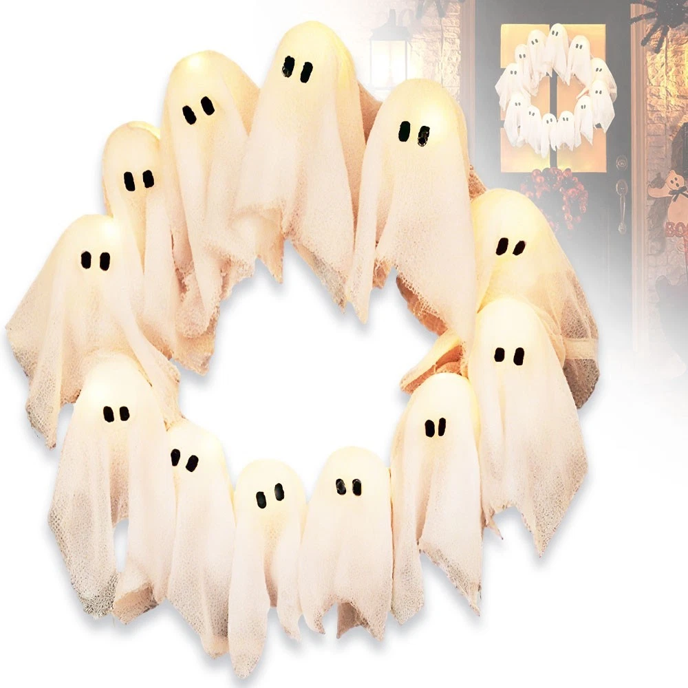 Halloween Glowing Ghost Wreath, 2025 New Halloween Wall Decor