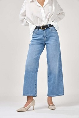 Damen Wide Leg Hose Baumwolle Stretch Gr. 36-44 Weites Bein Trend