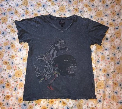Vtg Ed Hardy by Christian Audigier Men's L Black Puma “Worship Ink” V Neck Tee - Image 1 of 4