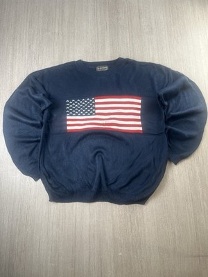 TAG SPORT American Flag Sweater Navy Blue Knit Crewneck S Vintage 90s USA