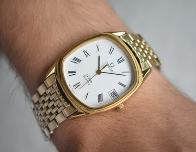 1980 Omega De Ville Herrenuhr Vintage Gold Quarz Square TV Dial Gold 192.0050