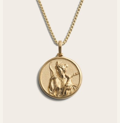 18K Gold Plated Greek Mythology Coin Pendant and Necklace / Artemis Goddess