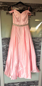 Rosa Satin Brautjungfernkleid bodenlang ärmellos mit Strassgürtel Gr. 34