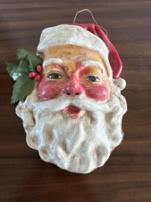 Vintage Frankel Paper Mache Santa Claus Face Wall Hanging Christmas Taiwan Label