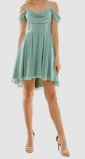 City Studio Women's Green Draped Off-Shoulder Fit-Flare Dress Juniors Size 13/14