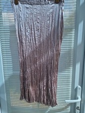 Jigsaw Pale Pink Midi Crinkle Pleat Skirt Mid Rise Silk Blend with pockets UK 10