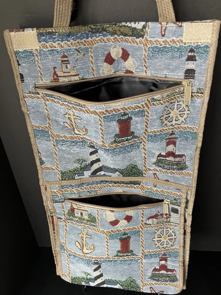 Vintage Jade Rolling Travel Bag Handles Wheels Nautical Tapestry Pattern 23 in - Image 4 of 4