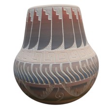 Navajo Clay Pot Signed E Whitegoat Native Desert Pottery Vase Art Pastel 4" Tall