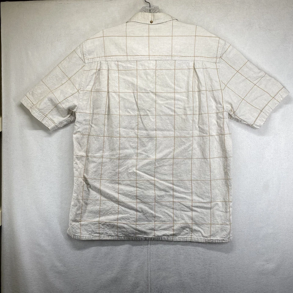 Andrew Fezza Short Sleeve Button Down Beige Linen Blend Checkered Shirt Men's L - Image 2 of 4